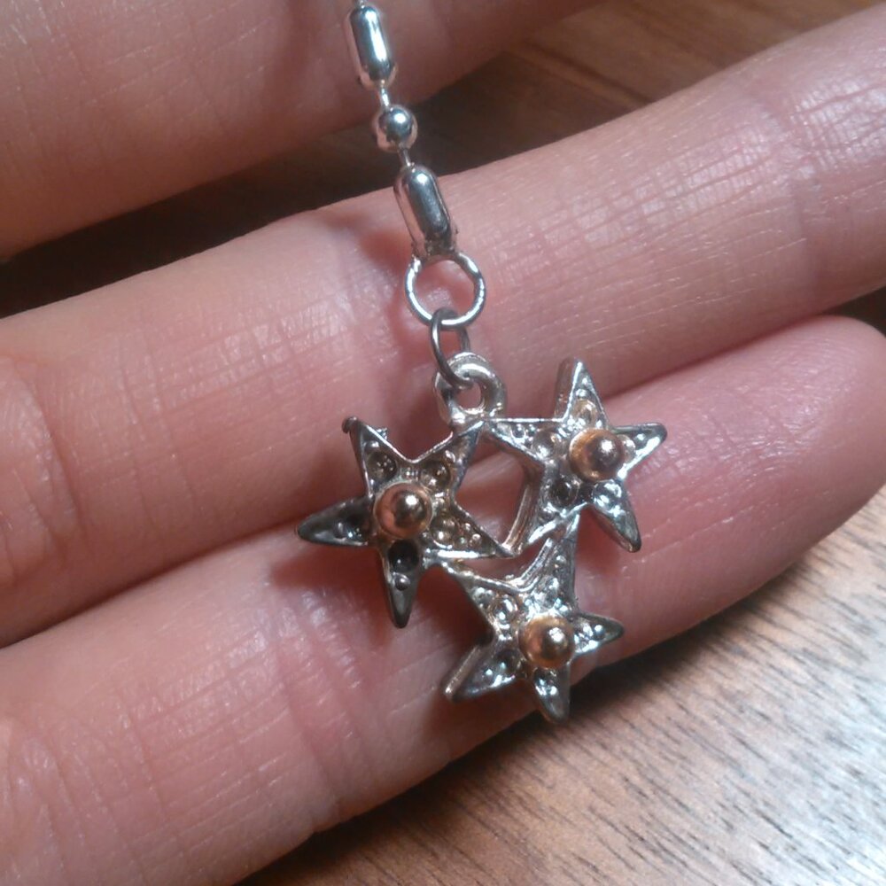 Three Star Dangling Charm Beaded Chain Necklace